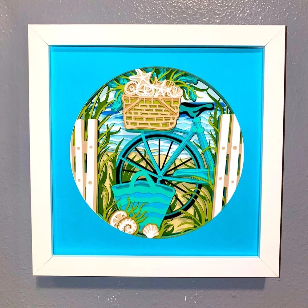 3D Blue Beach Bike Shadowbox